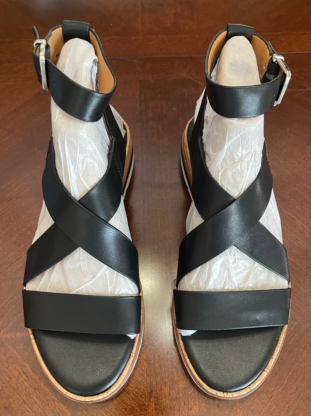 ANTONIO MELANI NWT & box  Black Leather Crisscross Ankle Strap Sandals